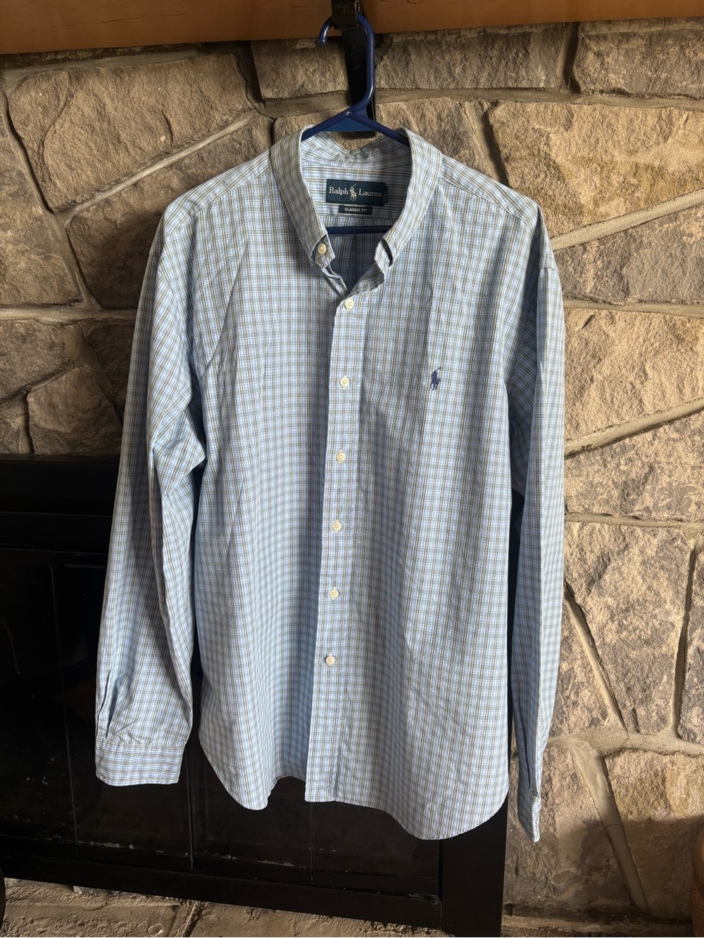 Ralph Lauren Light Blue and White Check Button-Down Shirt